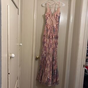 Elegant Pink Sequin Evening Gown